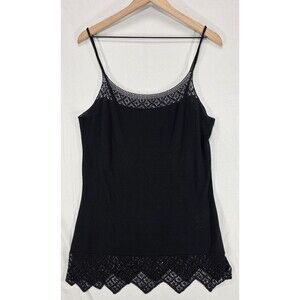 BCBG Cami Tank Top Women L Black Vintage 90s Y2K Crochet Handkerchief Boho Indie